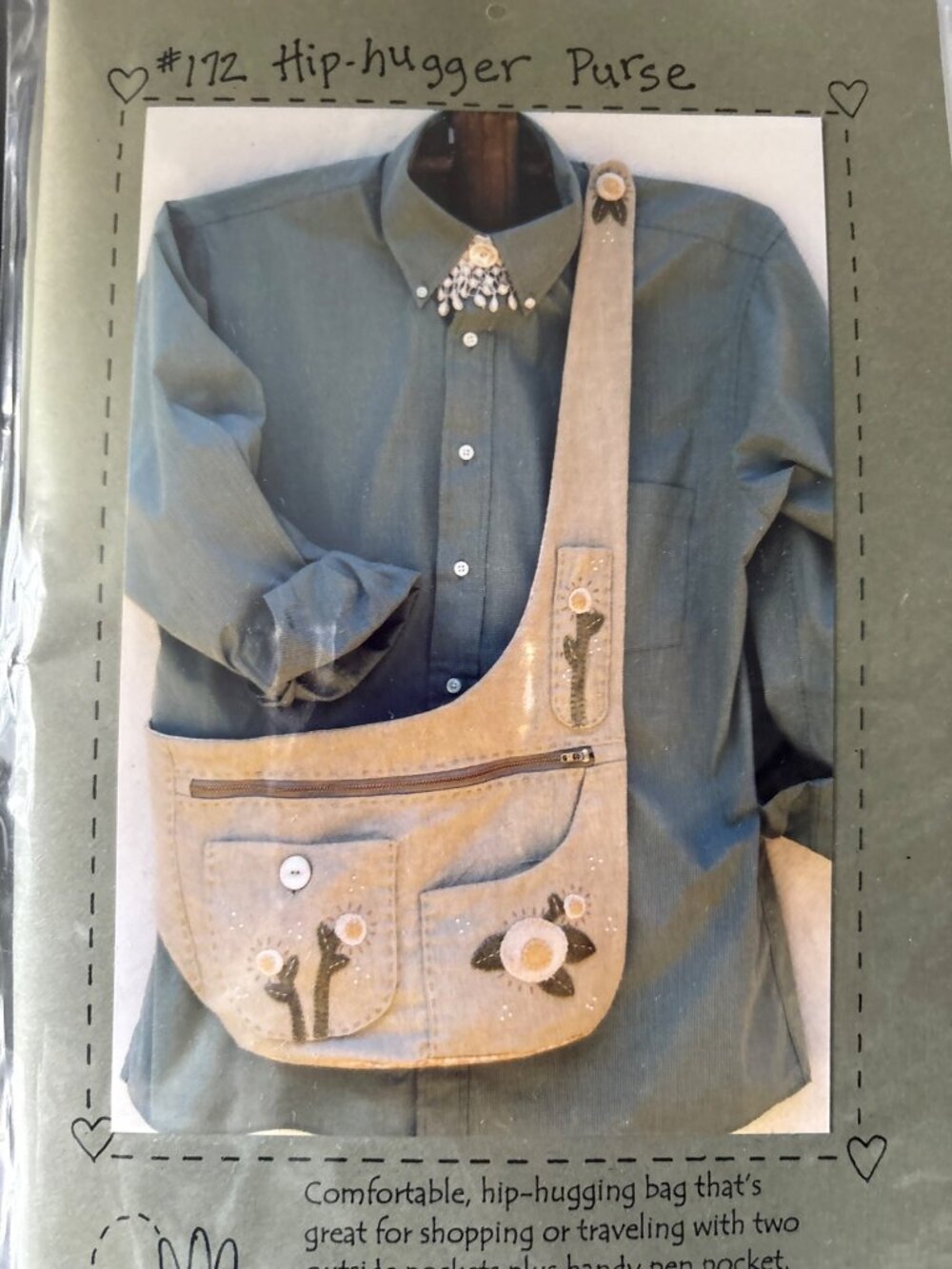 #172 Hip-Hugger Purse Pattern Denim Osnaburg Fabric Heart to Hand Sewing